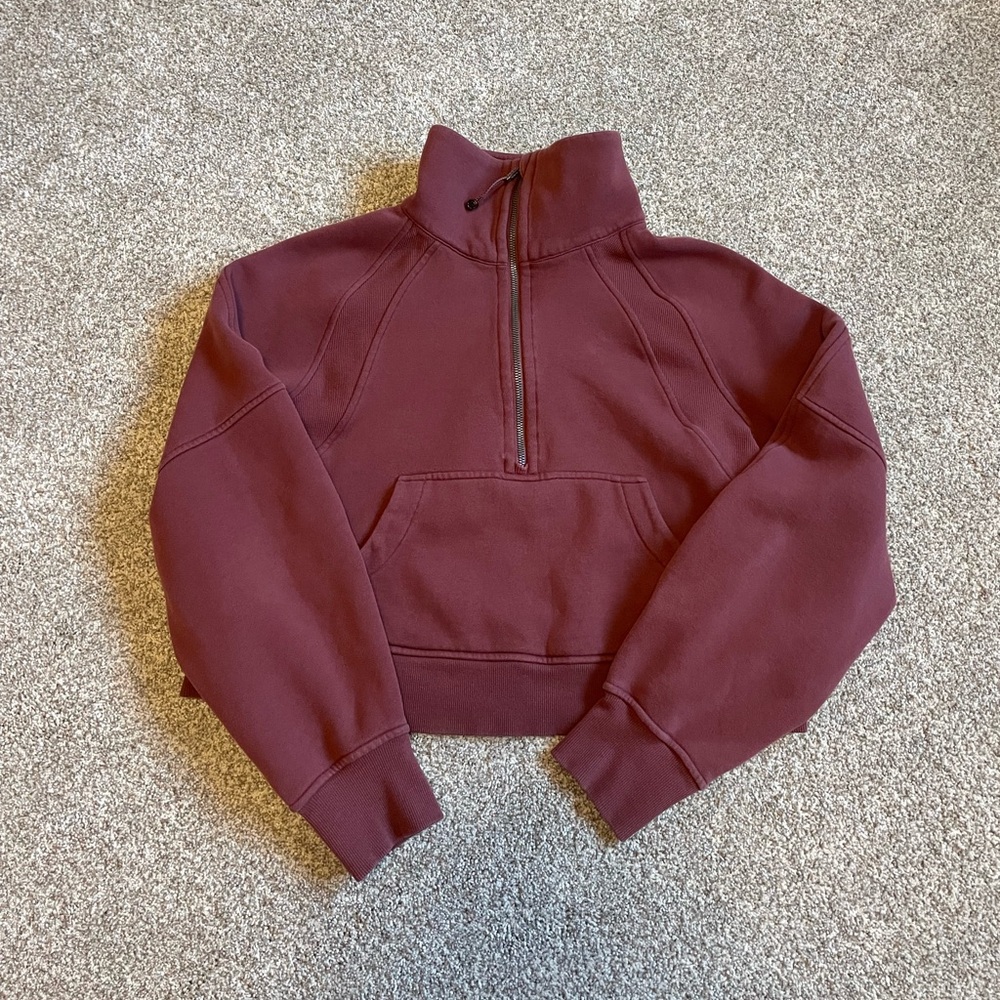 Lululemon Scuba Oversized Funnel Neck Half Zip in Smoky Red